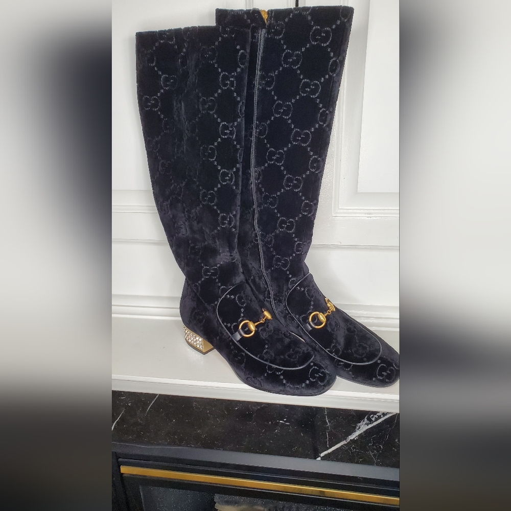 AUTHENTIC GUCCI SUEDE SIGNATURE BOOTS - Picture 2 of 13